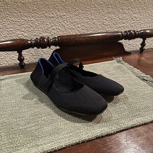 Rothy's Black Knit Flats with Dark Blue Trim